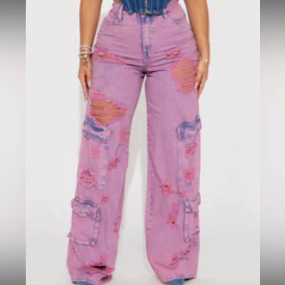Pink, abstract jeans